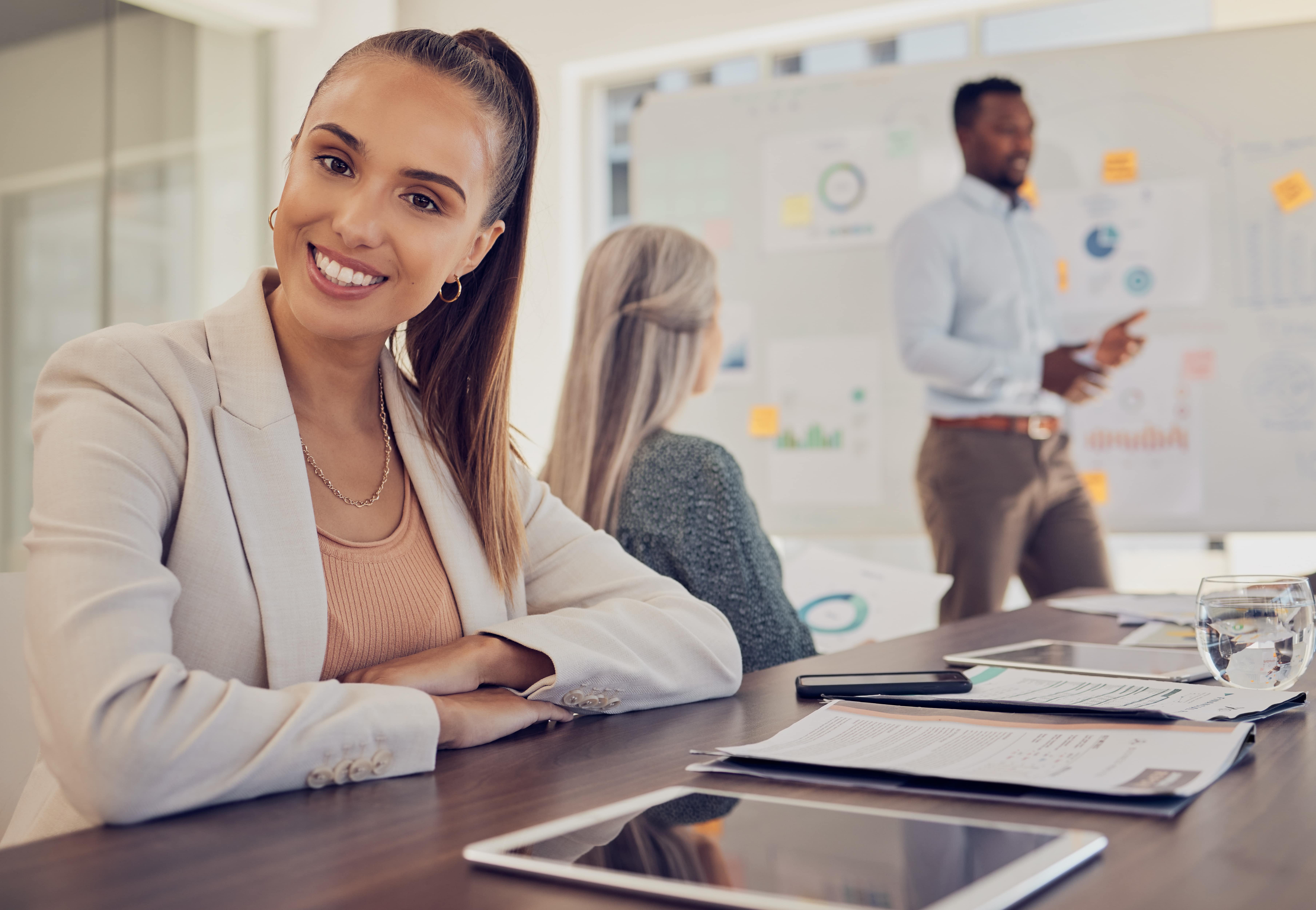 business-meeting-portrait-and-woman-in-marketing